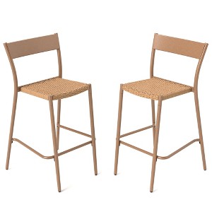 Tangkula 2PCS Patio Barstools Outdoor Bar Height Chairs w/ Rattan Seat & Metal Backrest - 1 of 4