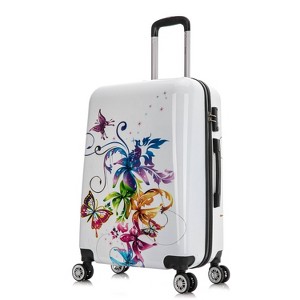 InUSA Medium Checked 24" Fusion Print Lightweight Hardside Spinner Suitcase - White - 1 of 4