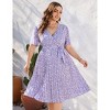 Plus Size Women's Pleated Midi Dress with Belt Flowy Casual Elegant Knee Length Dress for Work Summer - 2 of 4
