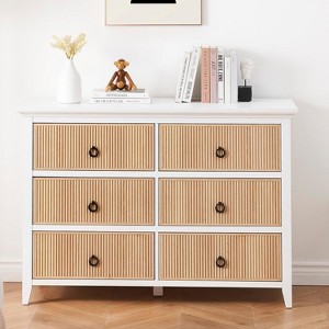 6 Drawer Dresser for Bedroom，Waveform Fluted Dresser Chest with Large Drawer, Wooden Chest of Dresser Storage Cabinet - 1 of 4