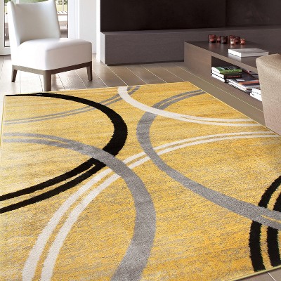 Yellow and Gray Abstract Circles 8' x 10' Synthetic Area Rug
