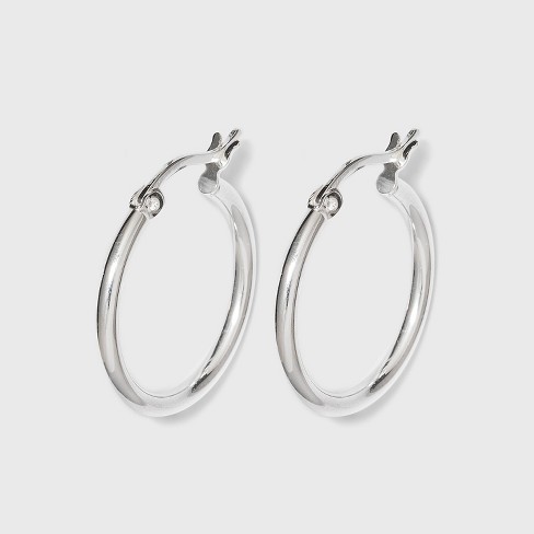 Sterling Silver Round Thin Hoop Earring - Silver : Target