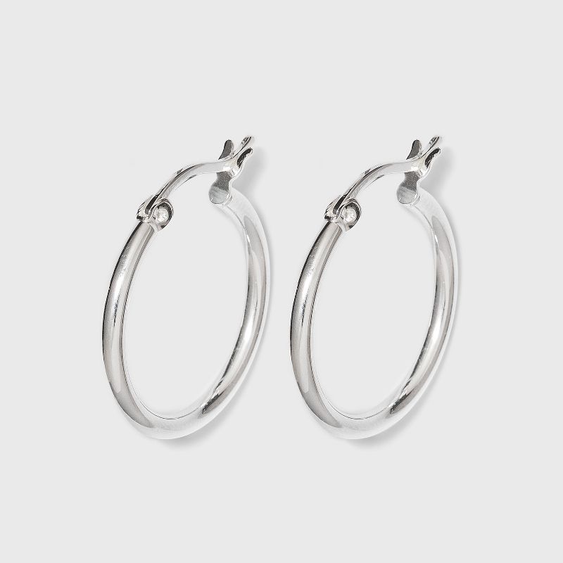 Sterling Silver Round Thin Hoop Earring - Silver, 1 of 3