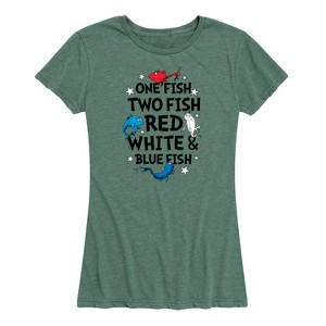 Women's - Dr. Seuss - Red, White and Blue Fish Short Sleeve Graphic T-Shirt - 1 of 4