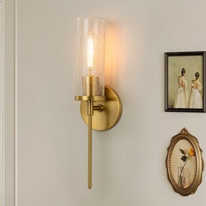 LLHZSY 1-Light Gold Seeded Glass Wall Sconce Light - 17 3/10" - 1 of 4