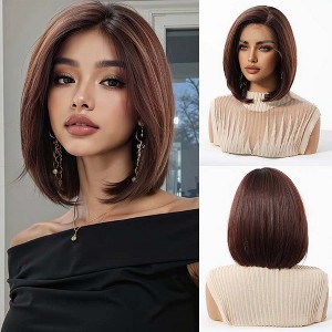 Jessie's Wig 10 Inch Straight Bob Wigs Synthetic Hair 13*5*1 C Part Lace Brown With Highlight Color 1 Pc/Pack - 1 of 4