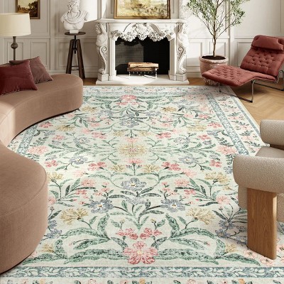 Lahome Machine Washable Back to College Series Eastern Floral Plant Floor Mat-Soft Rug for Living Room, School, Bedroom, or Entryway