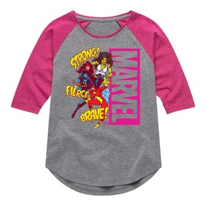 Girls' - Marvel - Super Hero Women Sound Effects Shirt Tail Raglan Graphic T-shirt - 1 of 4