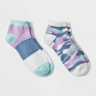  Women's Camo Print Cozy 2pk Low Cut Socks - Blue 4-10 