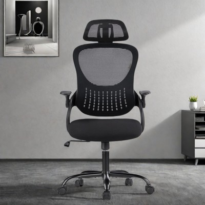 FURNIinspire Task And Office Chairs Desk Chair Office Chair, Mesh High Back Chair With Headrest And Flip-Up Armrests, Black, 26.7"*26.7"*53"