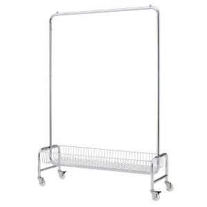 PDTEND Heavy-Duty Mobile Garment Rack with Basket, Silver - 1 of 4