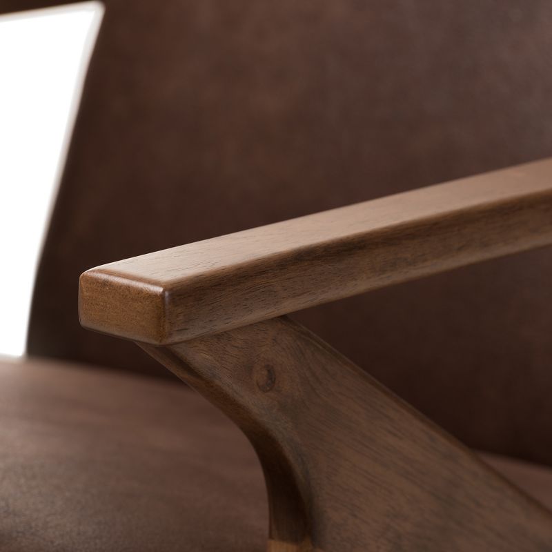 Bianca Mid Century Modern Walnut Wood Distressed Faux Leather Lounge Chair and Ottoman Set Dark Brown - Baxton Studio, 6 of 10