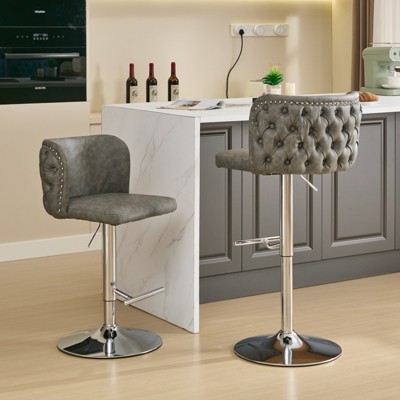 DOMETOUR Swivel Barstools Set of 2 Adjusatble Seat Height With Chrome Base Modern PU Upholstered Bar Stools for Home Pub Kitchen Island