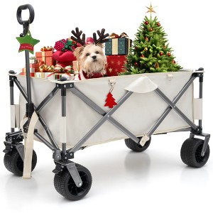 KTMBDW Folding Wagon Cart, Heavy Duty Utility Beach Wagon Cart for Sand with Big Wheels, Adjustable Handle&Drink Holders for Shopping, Camping, Garden - 1 of 4