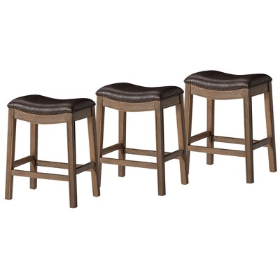 Maven Lane Adrien Backless Saddle Kitchen Stool, Set of 3