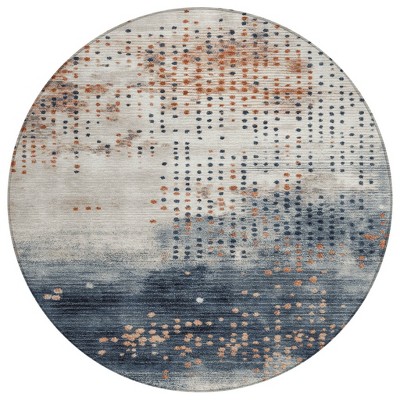 Linen And Navy Blue Geometric Washable Indoor Outdoor Area Rug