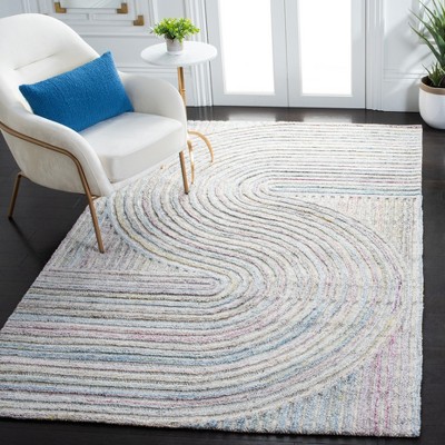 Handmade Blue Geometric Tufted Wool Rectangular Rug 5' x 8'