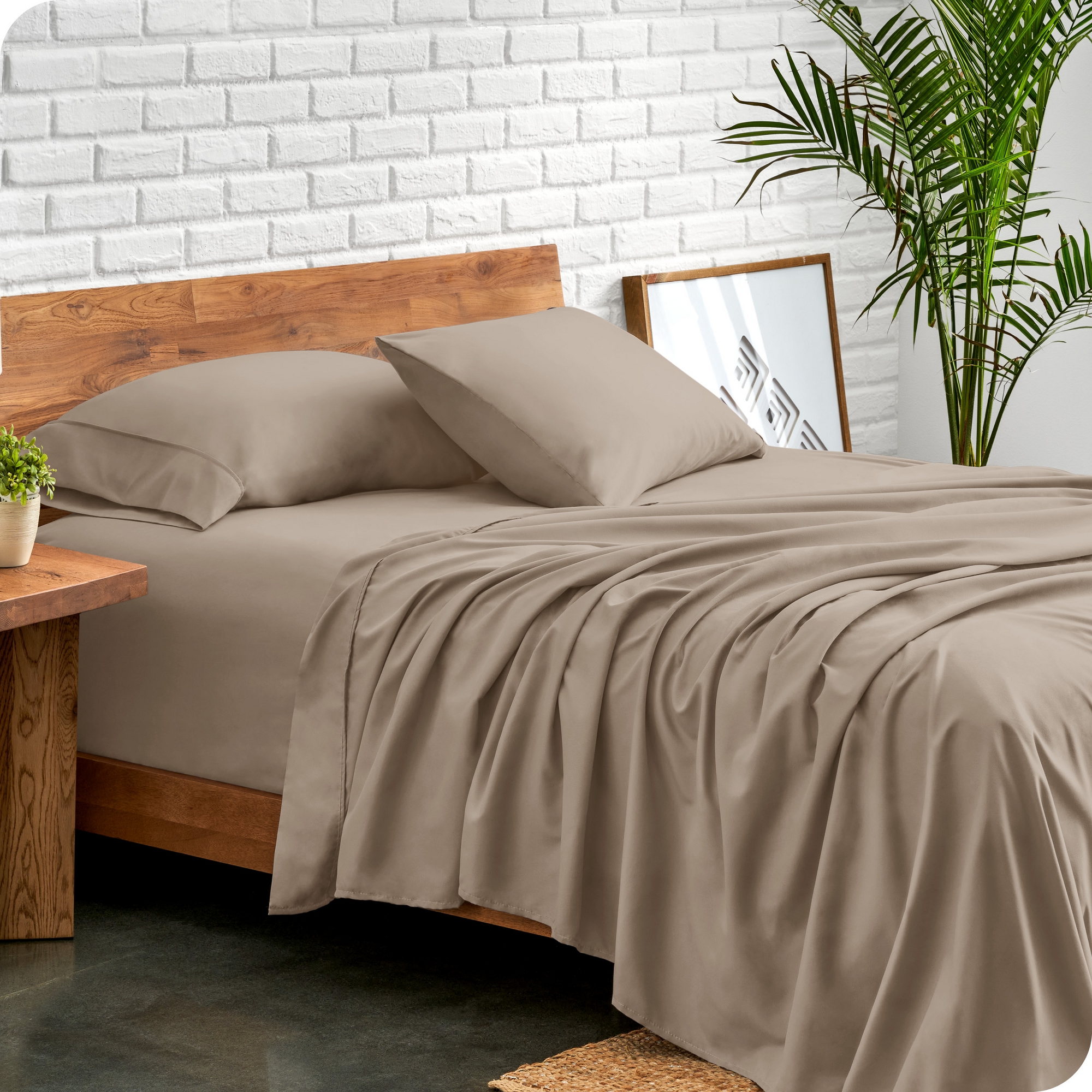4 Piece Ultra-Soft Double Brushed Easy Care Sheet Set by Bare Home - Queen, Pebble