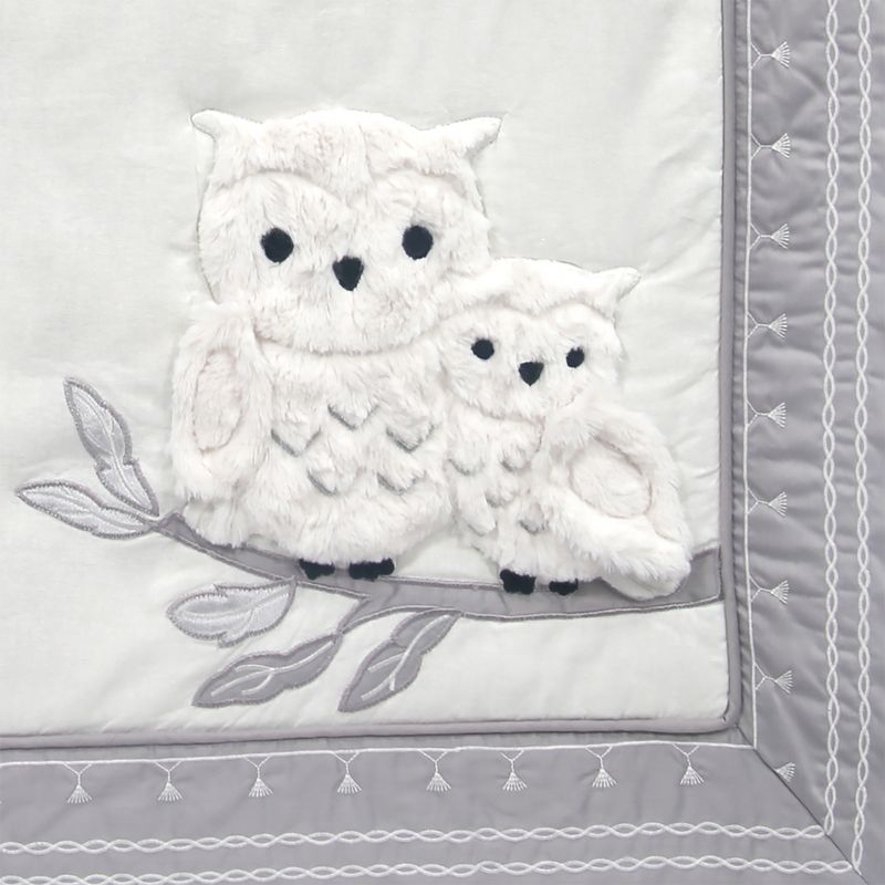 Lambs & Ivy Luna White/Gray Celestial Owl 4-Piece Nursery Baby Crib Bedding Set, 3 of 10