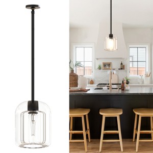 BAOURE 5.11" Black Crystal Pendant Light Fixture,Modern Kitchen Pendant Light Over Island,Indoor Crystal Mini Hanging Lighting for Kitchen Dining Room - 1 of 4