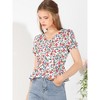 INSPIRE CHIC Women's Floral Print Blouse V Neck Ruffle Hem Tops - 4 of 4