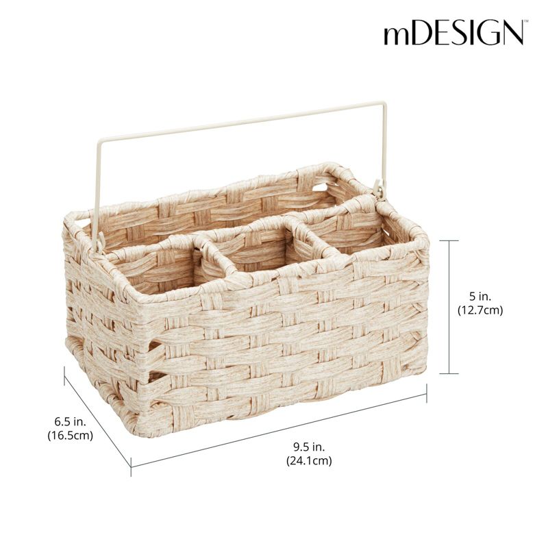 mDesign Plastic Woven Divided Cutlery Storage Organizer Caddy Tote, 3 of 8