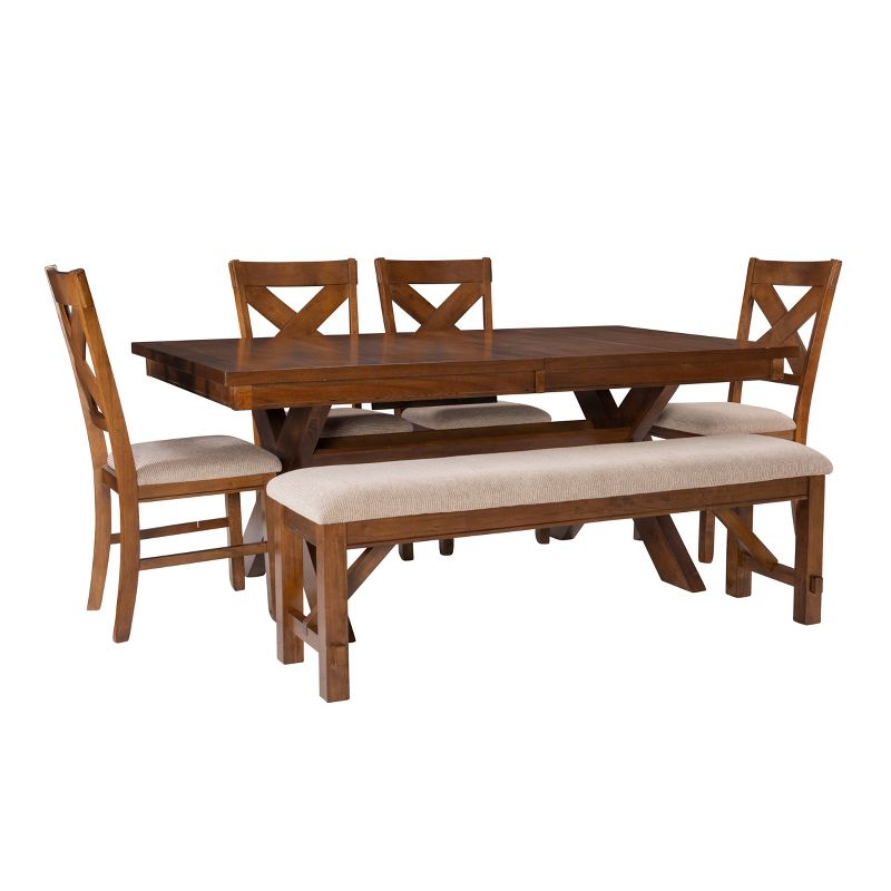 6pc Jackson X Back Chairs and Bench Extendable Table Dining Set Hazelnut - Powell, 1 of 23