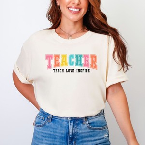 Simply Sage Market Teacher Bright Varsity Garment Dyed Tee - S - Ivory - 1 of 4