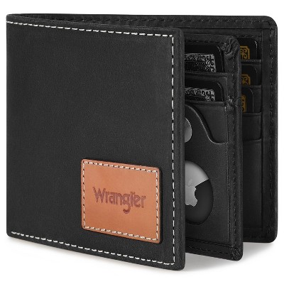 Wrangler Men’s Genuine Leather Trifold Wallet, RFID Blocking, Casual Everyday Purse