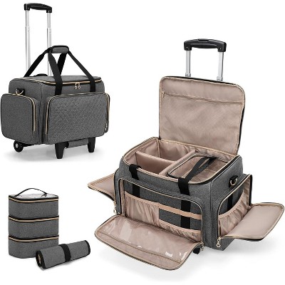 Rolling Makeup Case with 3 Removable Pouches and 1 Makeup Brush Bag, Large Makeup Bag Cosmetic Bag with Detachable Dolly