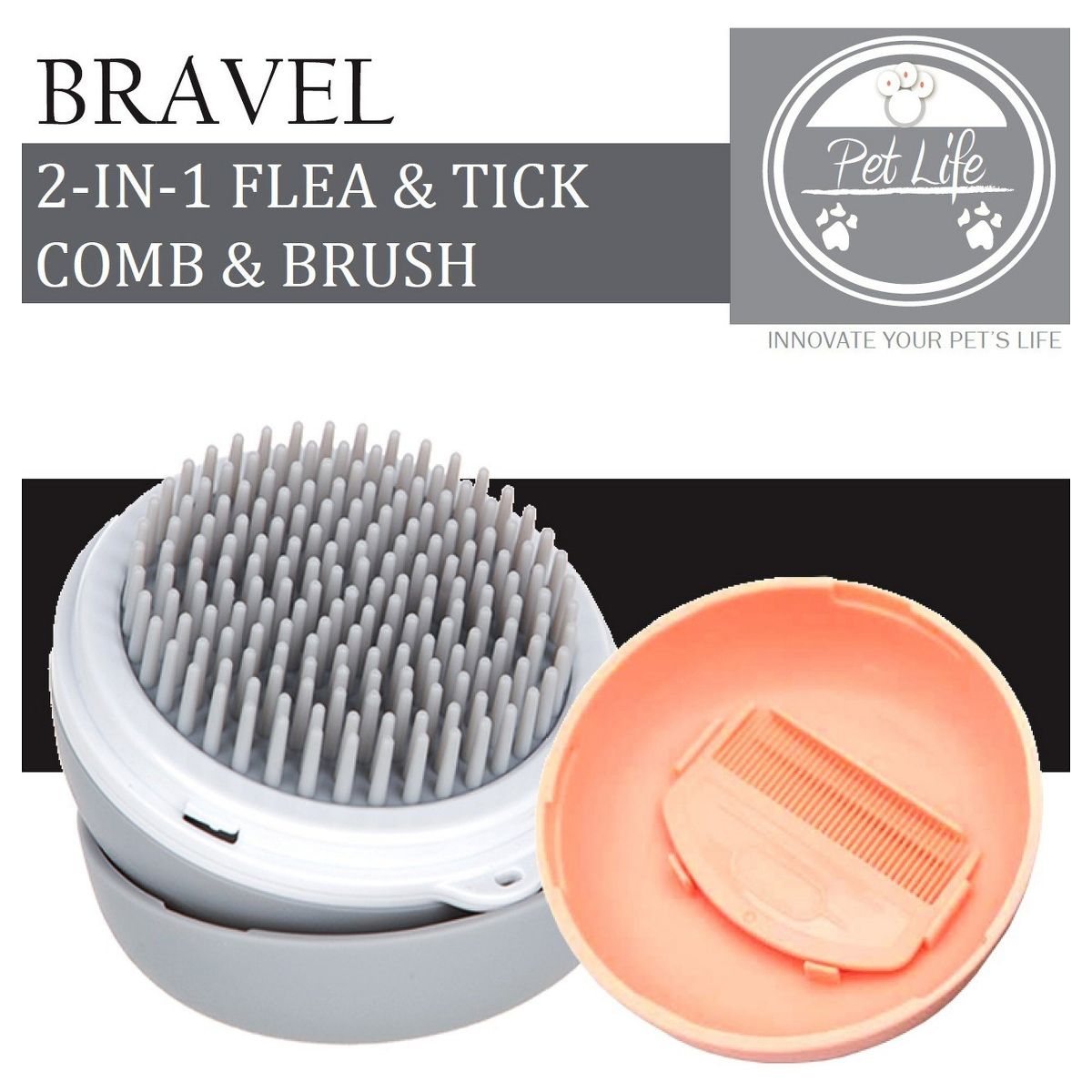 Pet Life Bravel 3-in-1 Travel Pocketed Dual Grooming Brush and Pet Comb, Grey - thumbnail 8