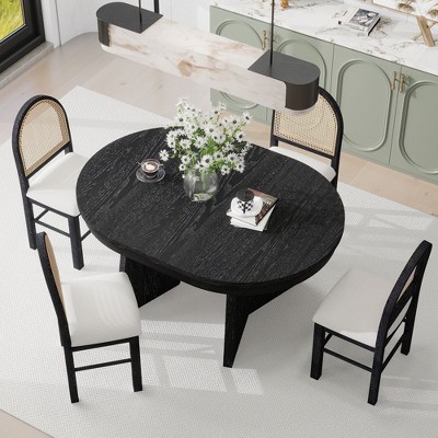 Whisen Retro 5-Pc Extendable Round Dining Set: Table & 4 Chairs, Space-Saving for Kitchens & Dining Rooms