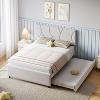 Full/Queen Size Upholstered Platform Bed with Twin Trundle - Pull Out Bed Frame with Headboard, Wood Slats, for Guest & Kids Rooms - 2 of 4