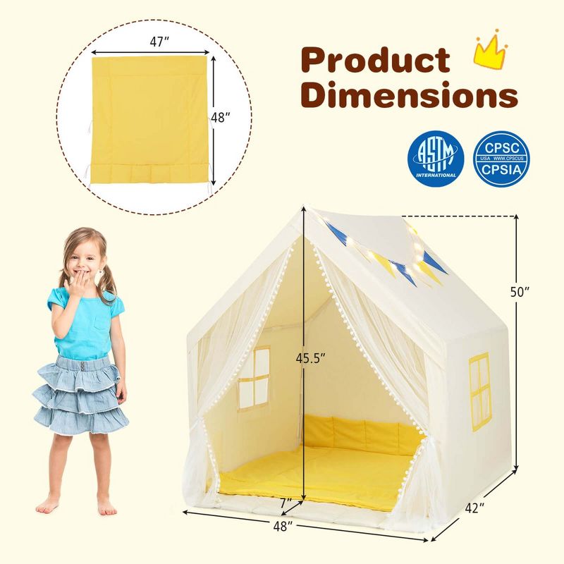 Costway Large Play Tent  Kids & Toddlers Playhouse with Washable Cotton Mat, Star Lights, 3 of 11