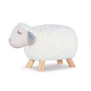 Hillier White Sheep Kids' Accent Stool - Powell: Upholstered Ottoman, Animal Shape, Wood Legs, Spot Clean, 105 lb Capacity - 1 of 4