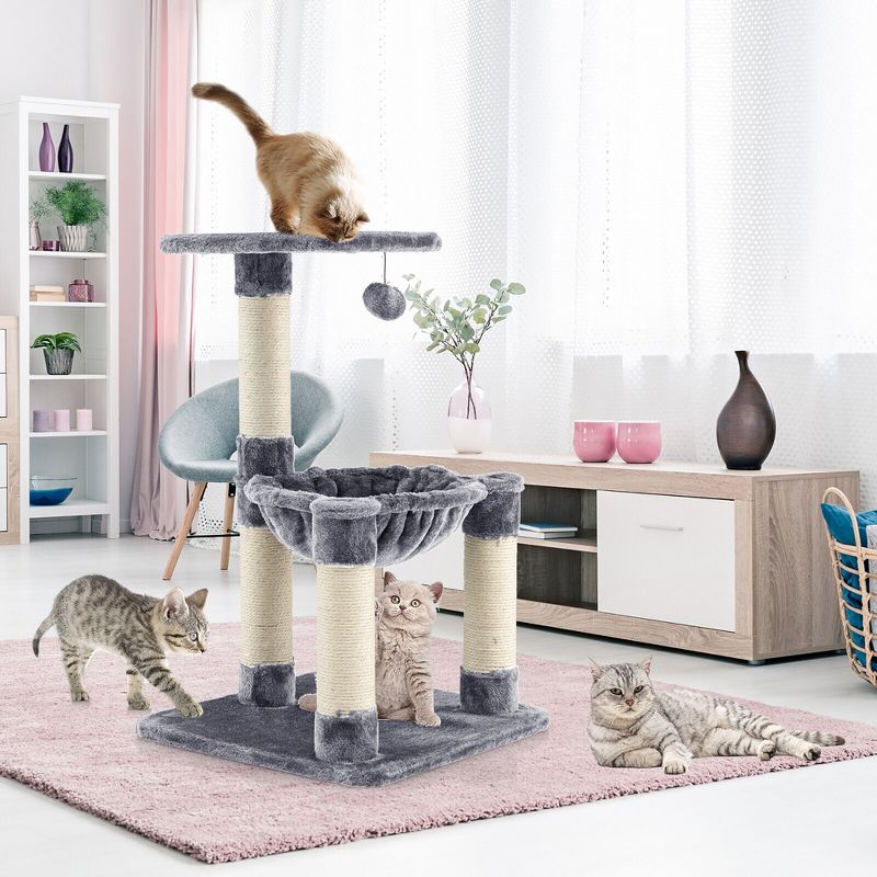Tangkula Cat Tree Multi-Level Cat Tower w/ Scratching Posts & Cat Hammock Grey, 2 of 10