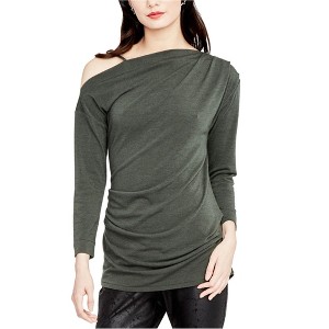 Rachel Roy Womens Asymmetrical Knit Blouse, Green, Large - 1 of 1