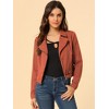 Allegra K Women's Notched Collar Zip Closure Biker Motocycle Denim Jacket - 2 of 4