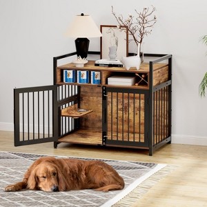 Large Dog Crate Furniture, 41/48" Wooden Dog Kennel with 2 Drawers, Heavy Duty Indoor Dog House with Adjustable Raised Feeder - 1 of 4