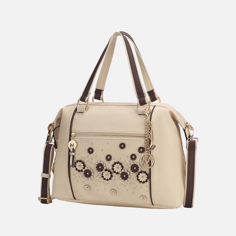 MKF Collection Francis Tote Women's handbag 3-D flowers with Keychain by Mia K - Beige