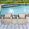 Outsunny 3 Piece Patio Furniture Set, PE Rattan Small Wicker Balcony Furniture, Table & Chairs with Cushions Composite Table for Apartment, Gray - 3 of 4
