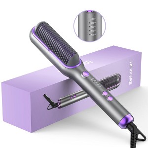 NEXPURE Hair Straightener Brush, Ionic Straightening Brush with 5 Temps, Anti-Scald Ceramic Hot Comb, Dual Voltage - 1 of 4