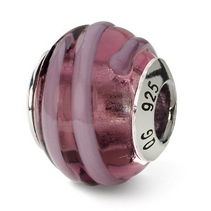 Black Bow Jewelry Sterling Silver, Pink and Purple Striped Murano Glass Bead Charm - 1 of 3
