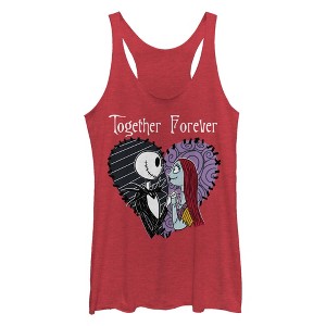 Women's The Nightmare Before Christmas Halloween Jack Skellington Sally Together Forever Racerback Tank Top - 1 of 4