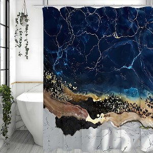 Paaaawaters 1pcs Glamorous Marble Shower Curtain Set - Luxe Gold Fabric, Water-Repellent Design - 1 of 4