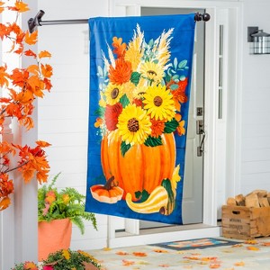 Evergreen Floral Pumpkin LInen House Flag 28 x 44 Inches Outdoor Decor for Homes and Gardens - 1 of 2