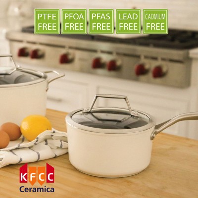 Elegant 2-Quart Off-White Ceramic Nonstick Saucepan with Aluminum Handle