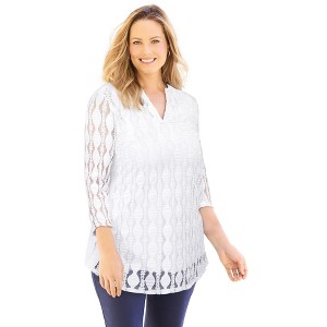 Catherines Women's Plus Size Textured Lace Knit Top - 1 of 4