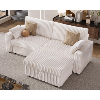 Vipbear Beige Extra Large Modular Sectional Sofa,Comfy Corduroy Modern Oversized 4-Seat Sectional Couch with Deep Seat,Tool-Free Assembly