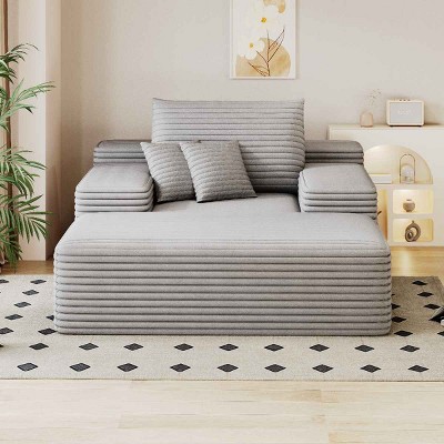 Modern Sofa Bed Lounger, Oversized Chaise with Pillows for Moviebonus Room, Foam Filled Sofa Bed with Plush Corduroy Fabric Cover-Coolbibila